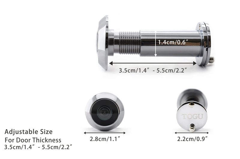 TOGU TG2814YG-PH Solid Brass UL Listed HD Glass Lens 220-degree Door Viewer Peephole with Heavy Duty Privacy Cover for 1-3/8" to 2-1/6" Doors, Polished Chrome Finish - Image 4